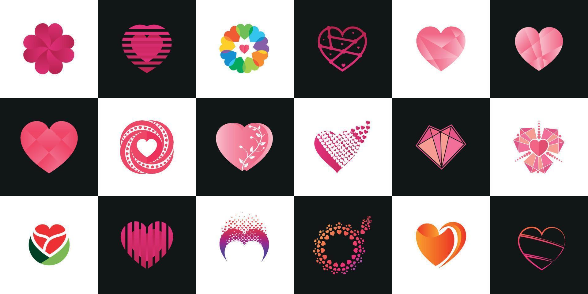 Set of eighteen Heart shapes that are minimalistic, abstract trendy with vector