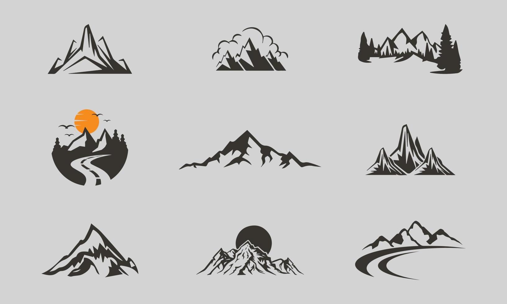 conjunto de diseños de logotipos vectoriales de montaña y aventuras al aire libre, estilo antiguo vector