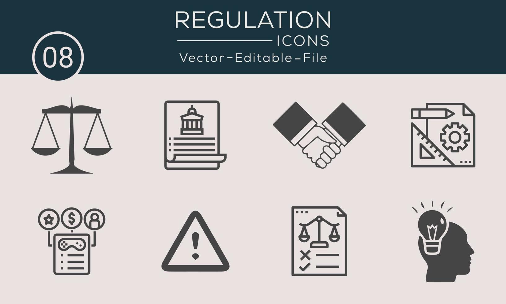 conjunto de iconos de concepto simple de regulación. contiene tales íconos de cumplimiento, pauta, regla, ley y más, se pueden usar para web y aplicaciones. vector