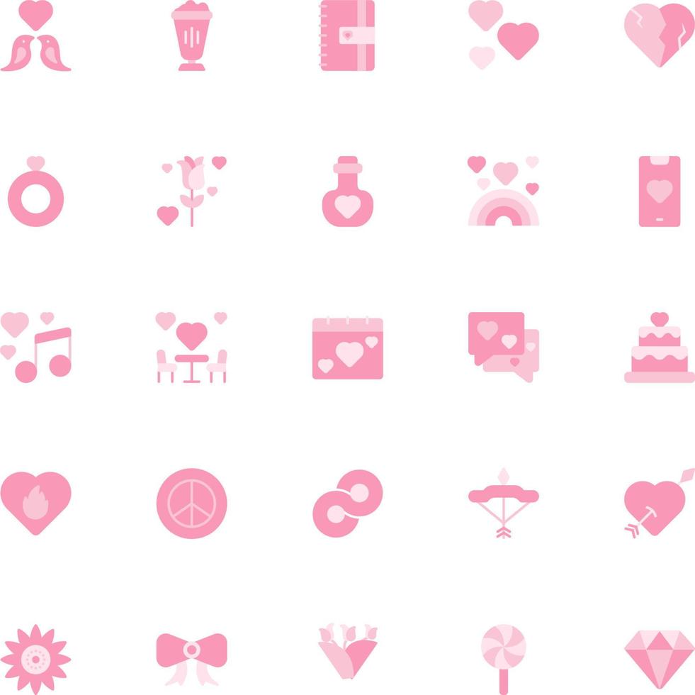 Valentines day icons in filled line style for any purposes. Perfect for website mobile app presentation vector