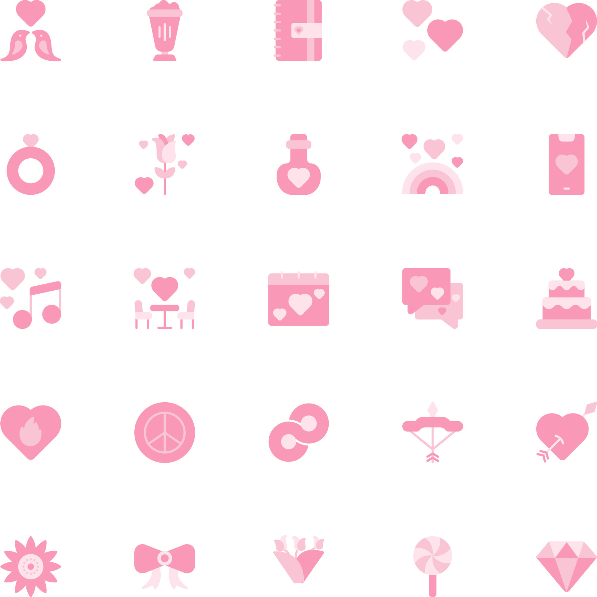 Valentines day icons in filled line style for any purposes. Perfect for