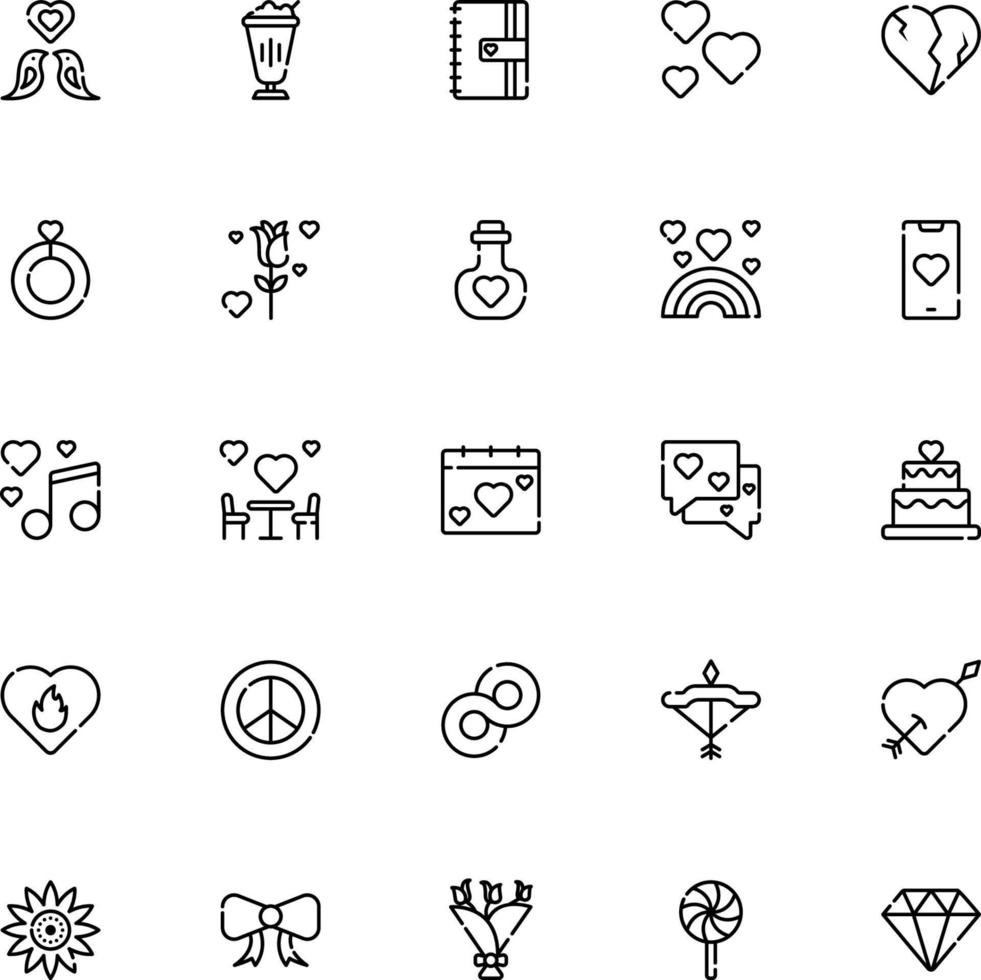 Valentines day icons in line style for any purposes. Perfect for website mobile app presentation vector