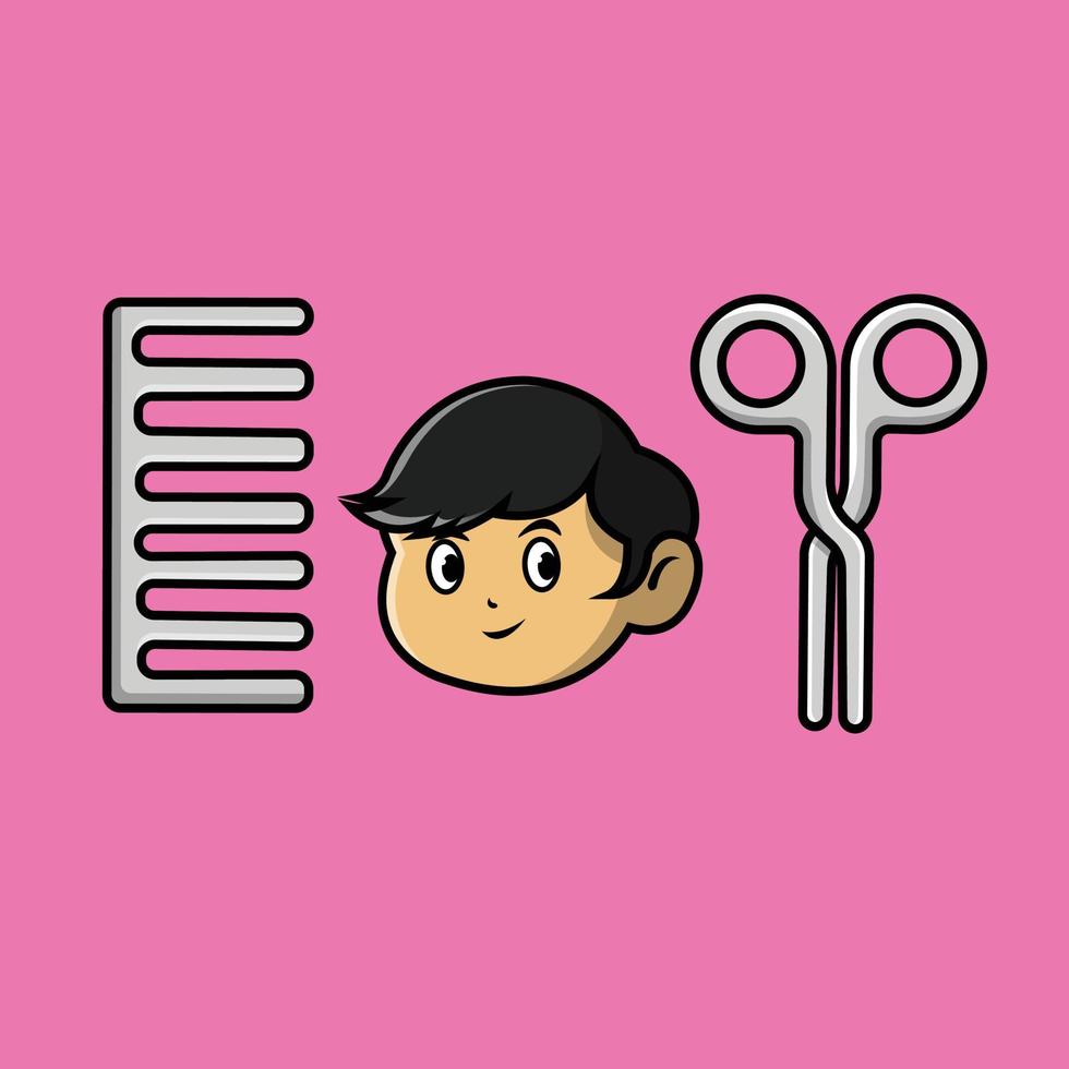 Cute Boy With Scissor And Comb Cartoon Vector Icon Illustration. Lifestyle Technology Icon Concept Isolated Premium Vector. Flat Cartoon Style