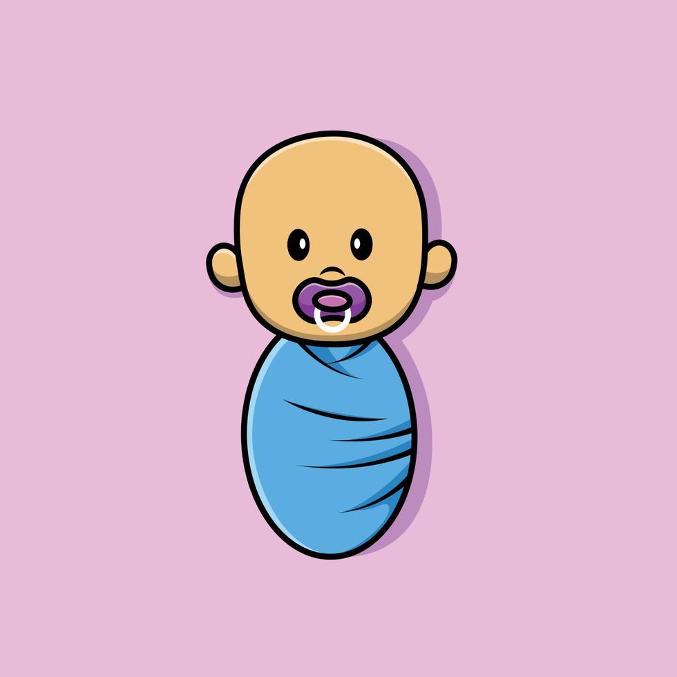 Cute Baby Swaddle Cartoon Vector Icon Illustration. People Icon Concept Isolated Premium Vector. Flat Cartoon Style