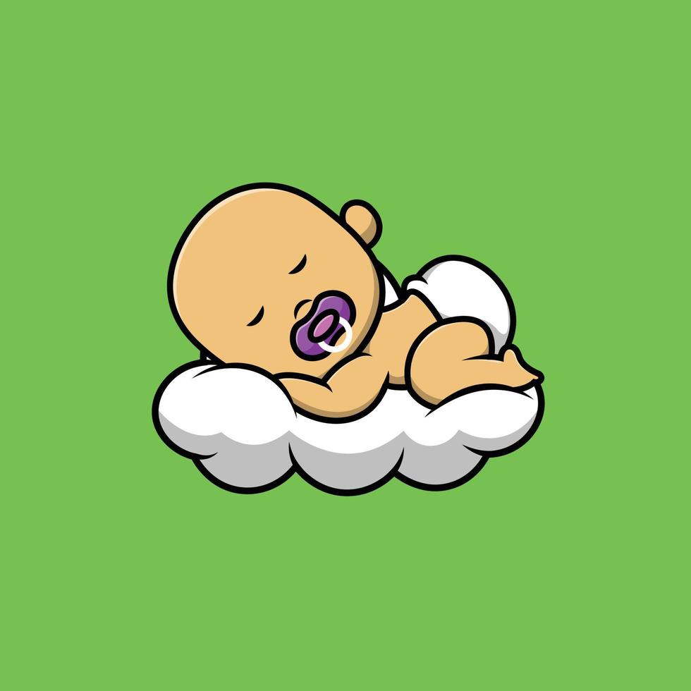 lindo bebé durmiendo en la ilustración de icono de vector de dibujos animados de nube. gente naturaleza icono concepto aislado premium vector. estilo de dibujos animados plana