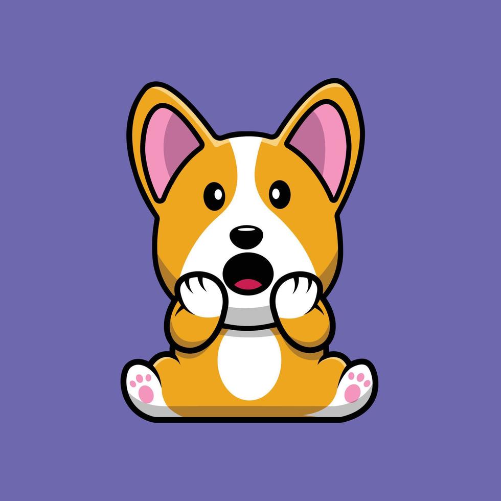 Cute Corgi Dog Surprised Cartoon Vector Icon Illustration. Animal Icon Concept Isolated Premium Vector. Flat Cartoon Style