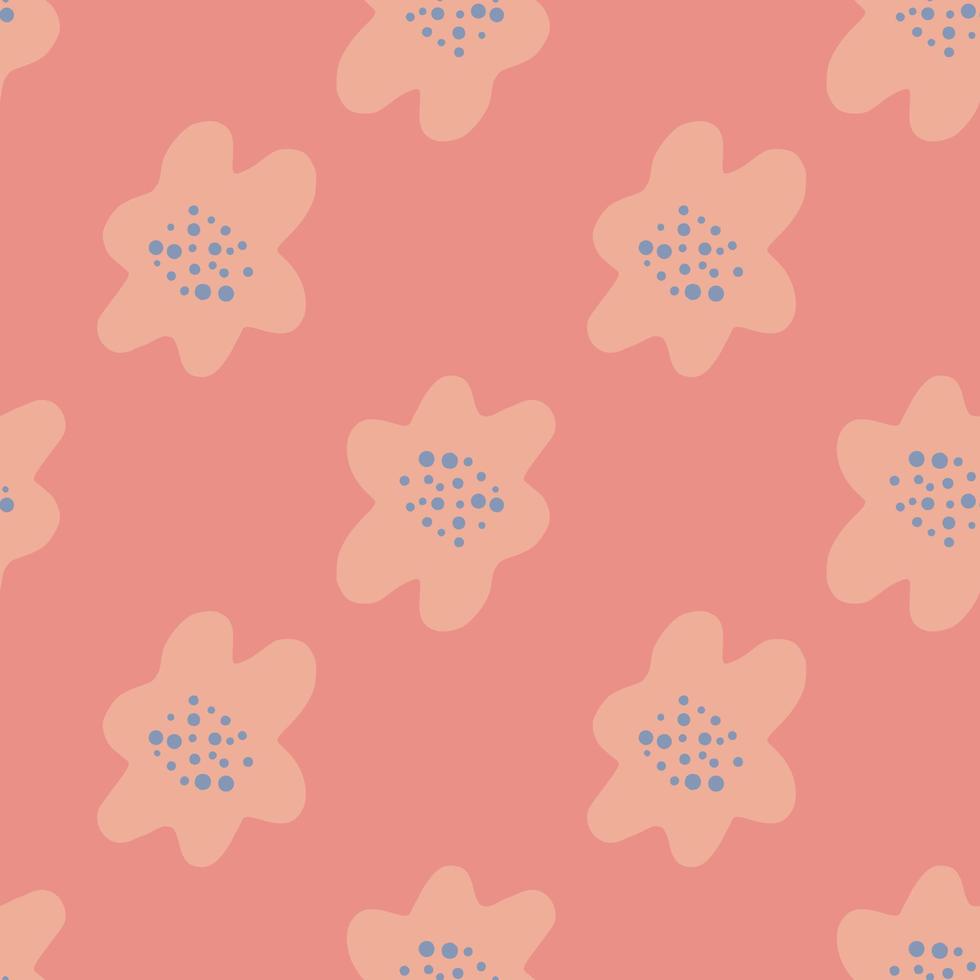 Pink palette seamless pattern with doodle simple flowers silhouettes. Summer blossom backdrop. vector