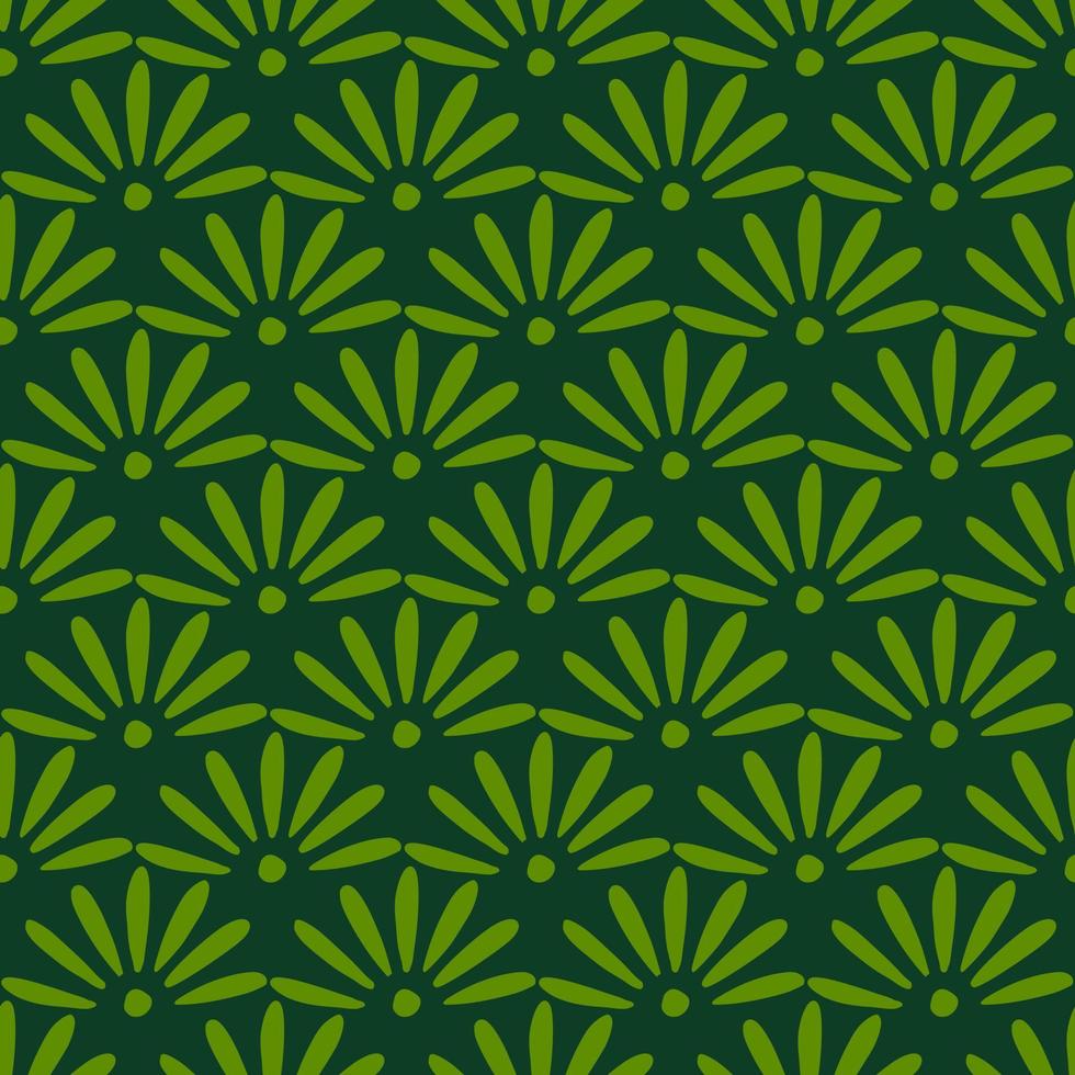 Meadow flowers seamless pattern with daisy bloom elements. Green background. Bloom print. vector