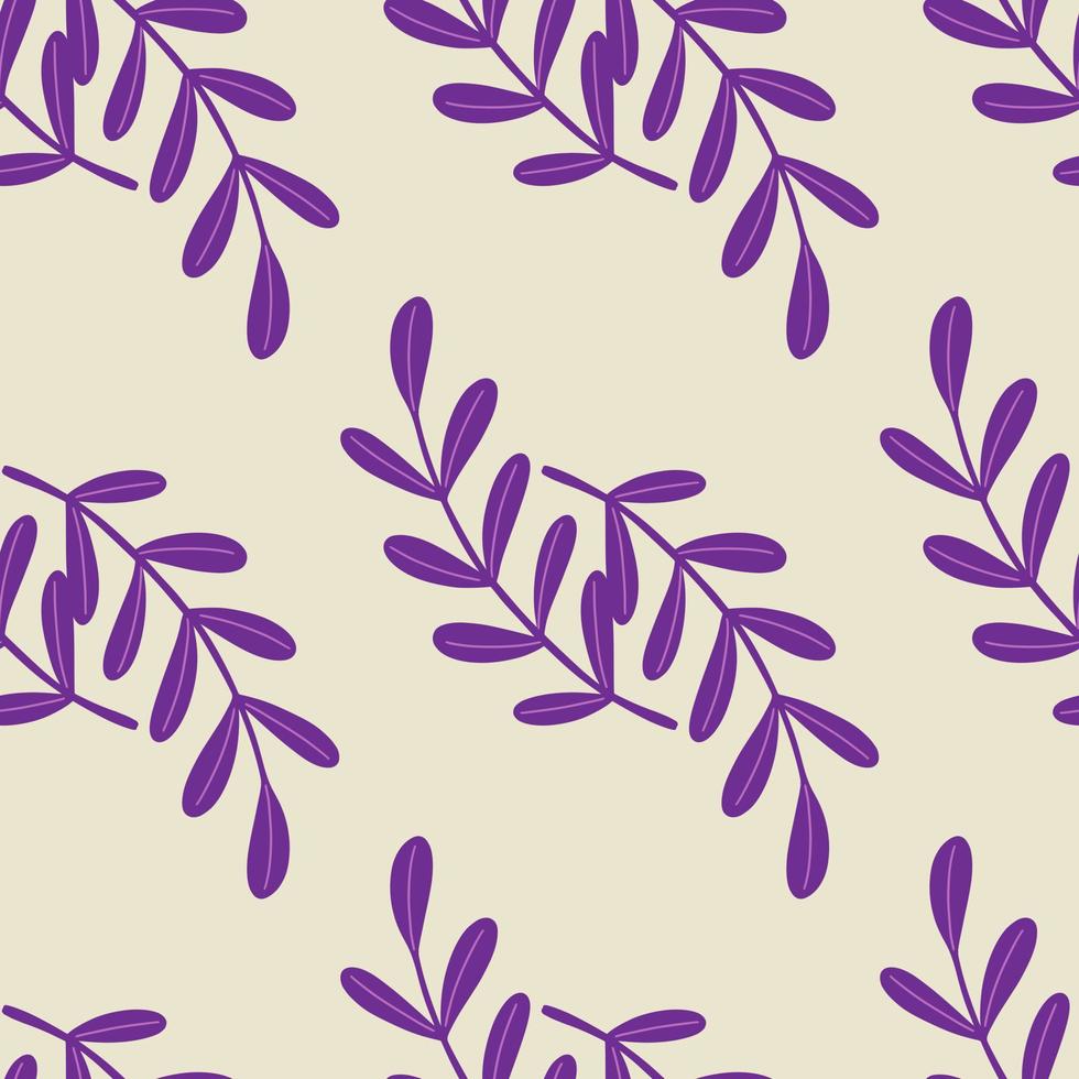 Isolated seamless pattern with big purple leaf branches silhouettes. White background. Botany print. vector