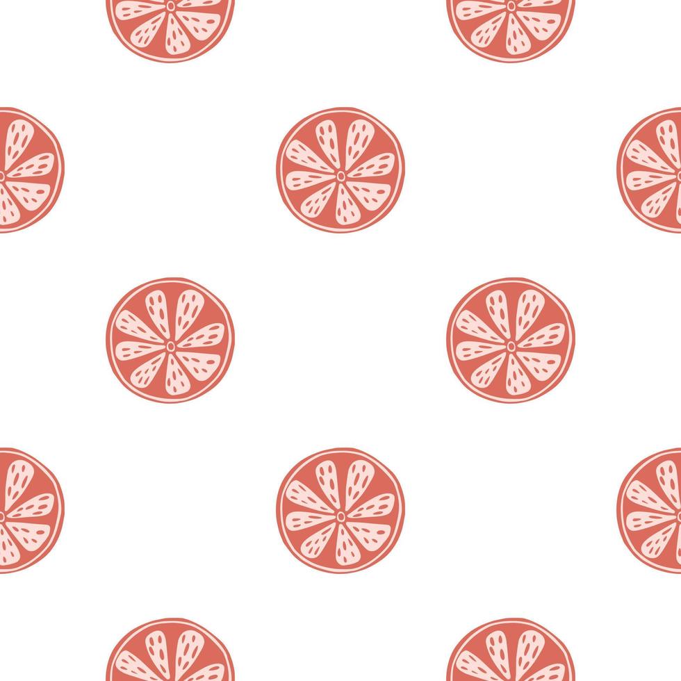 Summer abstract seamless pattern with orange slice isolated ornament. White background. Doodle print. vector