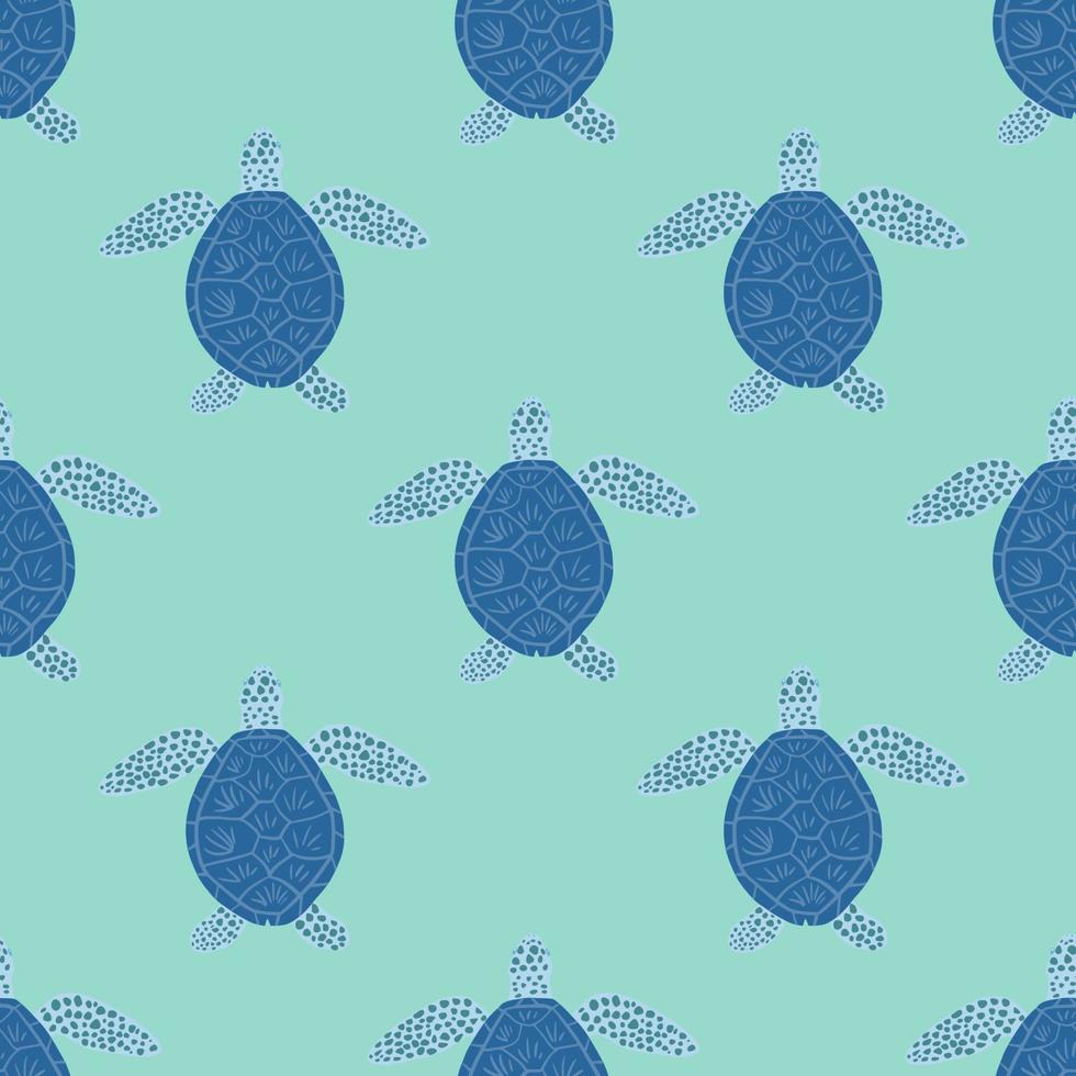 Seamless pattern sea turtles. Cute marine turtle in doodle style. vector