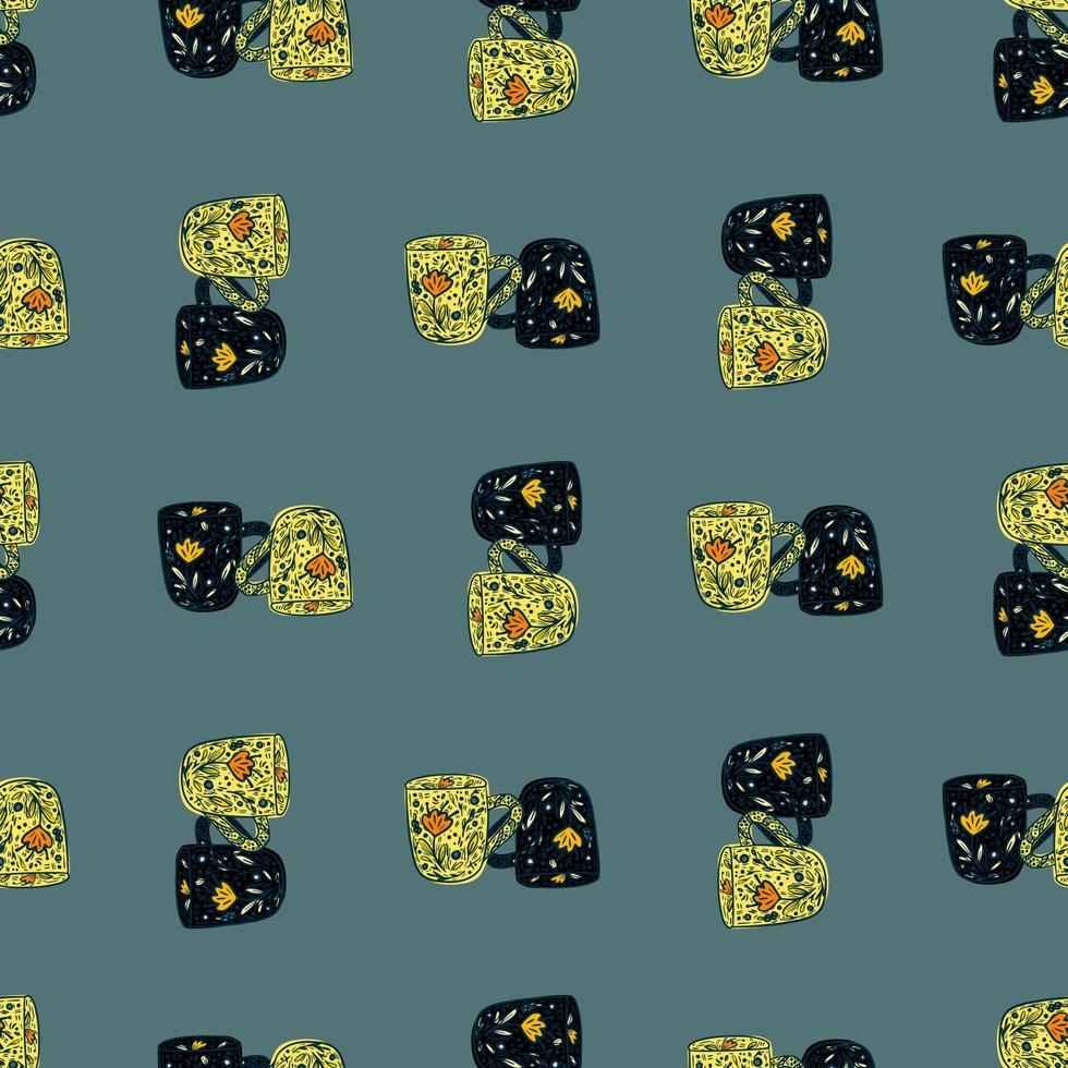 Cute mugs seamless pattern. Background of teatime. vector