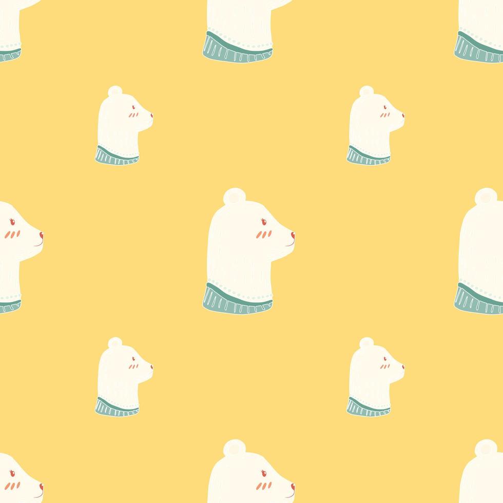 perfil de cabeza de oso blanco patrón sin fisuras en estilo divertido dibujado a mano. fondo naranja pastel. vector