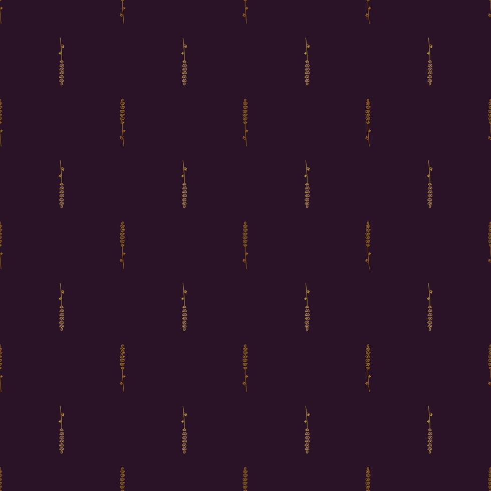 Decorative little lavender seamless pattern in doodle style. Dark brown background. Organic backdrop. vector