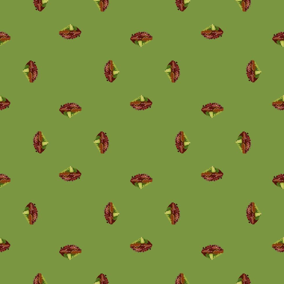 Seamless pattern lola rosa salad on green background. Minimalism ornament with lettuce vector