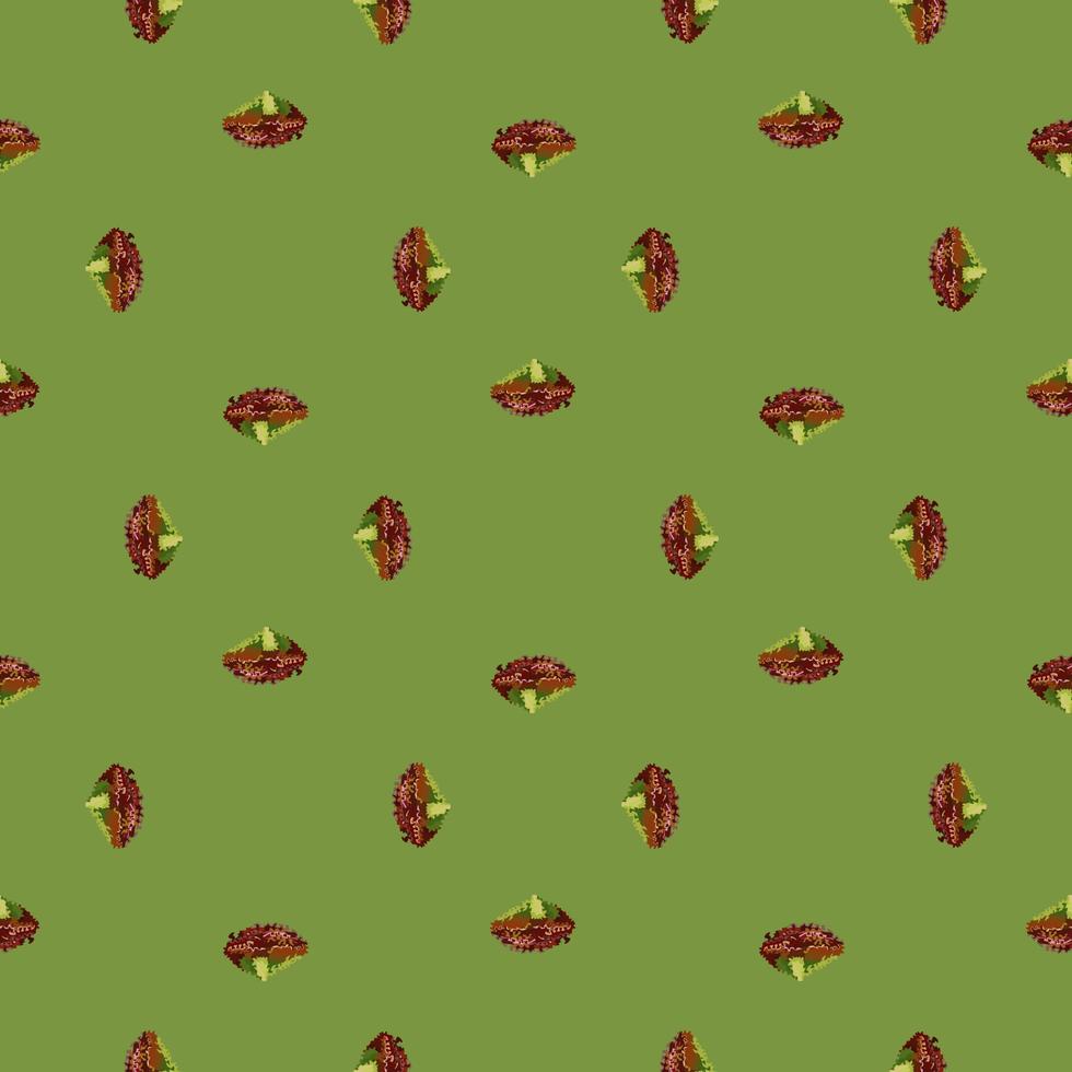 Seamless pattern lola rosa salad on green background. Minimalism ornament with lettuce vector