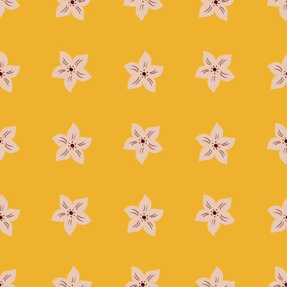 patrón de naturaleza sin costuras de estilo abstracto con estampado de siluetas de flores tropicales. fondo amarillo brillante. vector