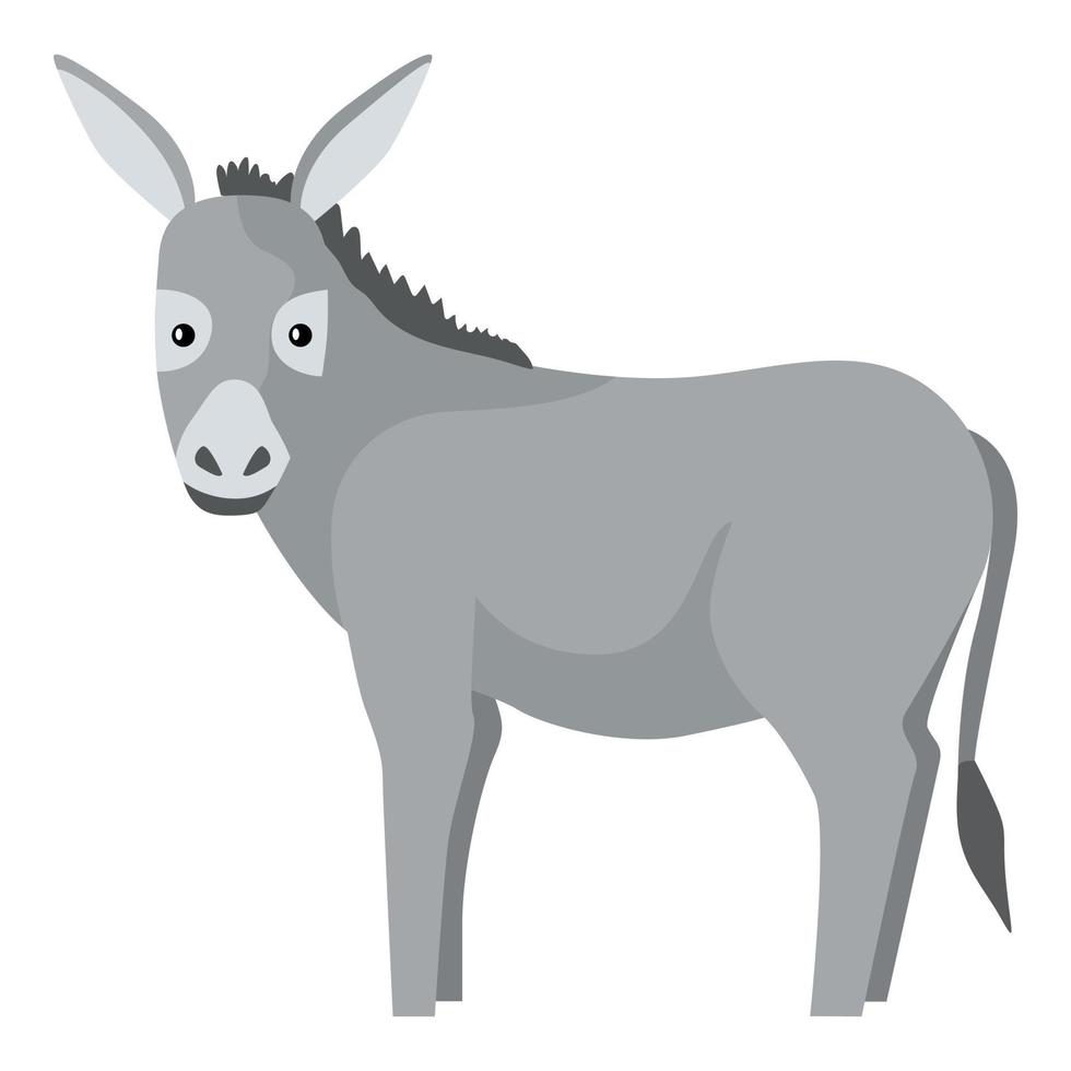 Cute donkey isolated on white background. Funny cartoon character farm gray color. vector