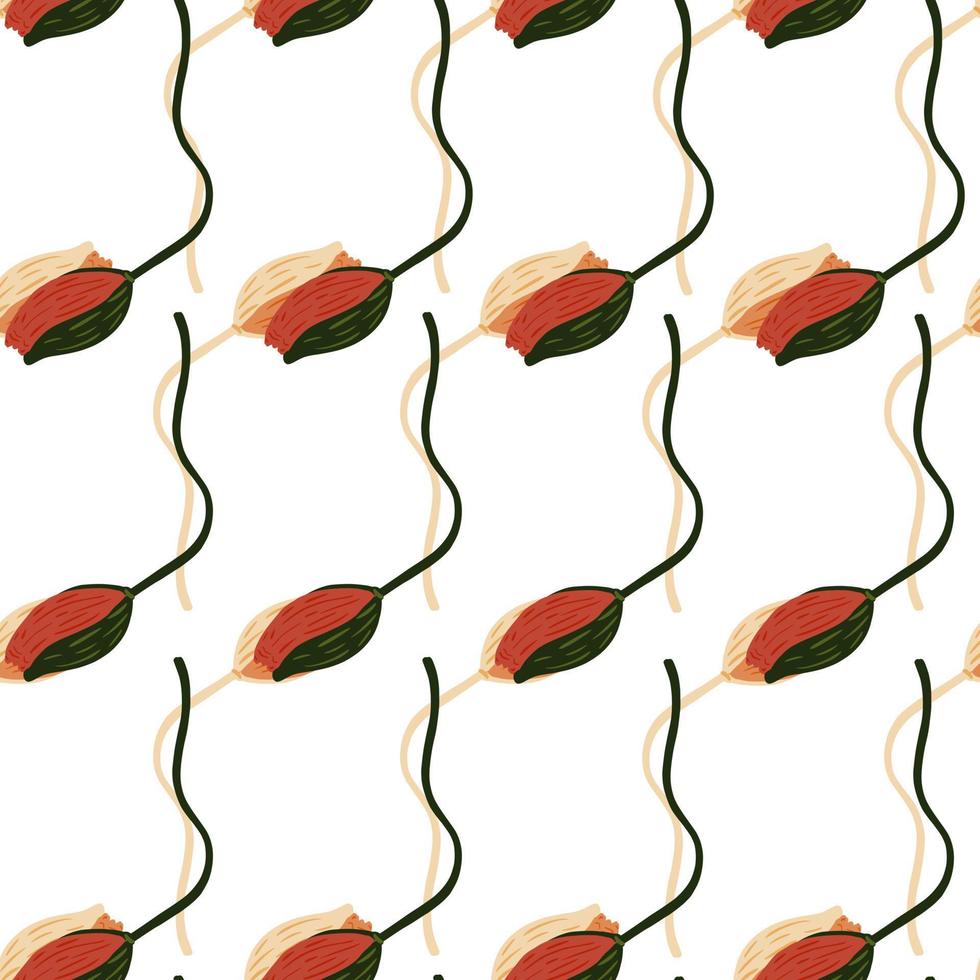 Geometric seamless pattern with poppy bud flower silhouettes ornament. vector