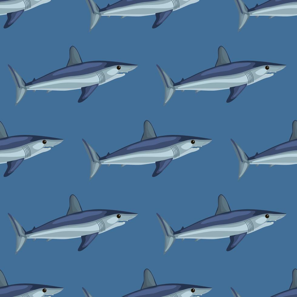 Seamless pattern shark Mako on blue background. Animal templates for fabric. vector