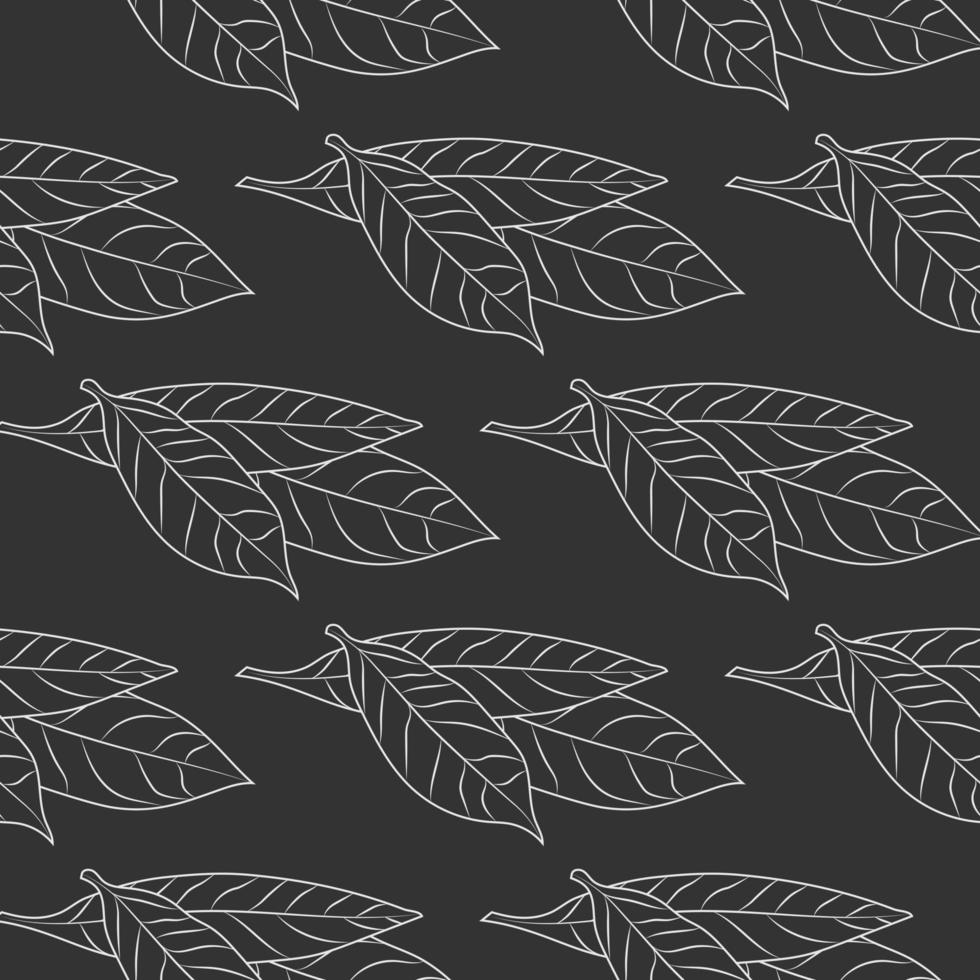 Bay leaves sketch seamless pattern on black background. Food ingredient wallpaper. vector
