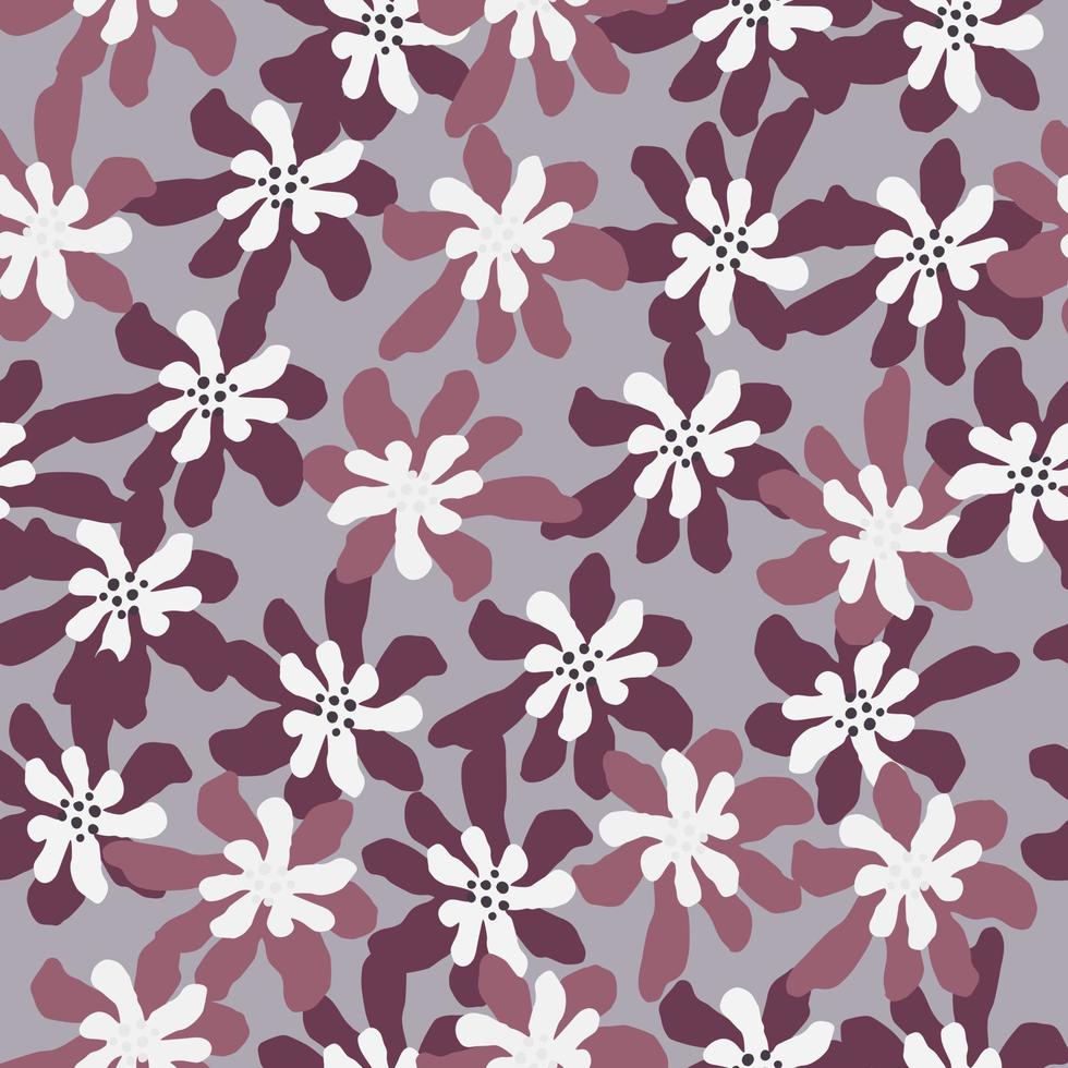 Random daisy print seamlless pattern with purple flower silhouettes. Ditsy backdrop. vector