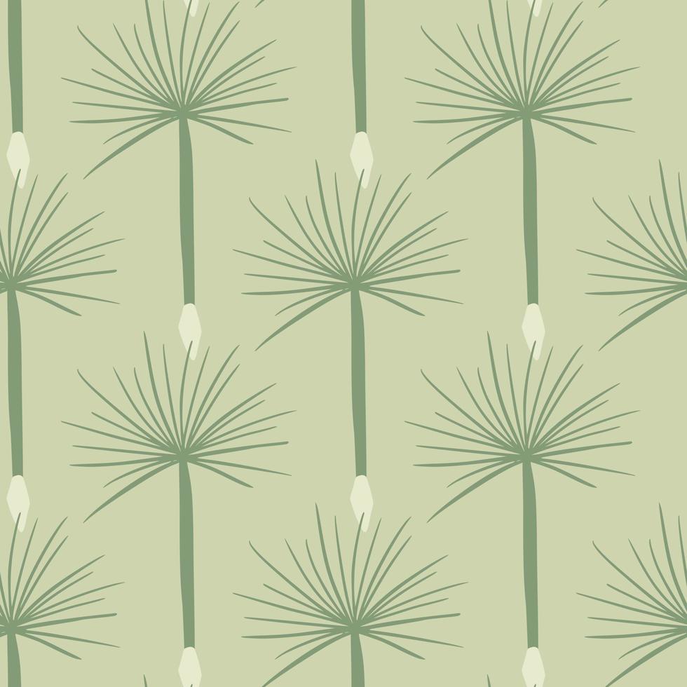 Pale green dandelion silhouettes ornament seamless pattern. Grey background. Meadow flower print. vector