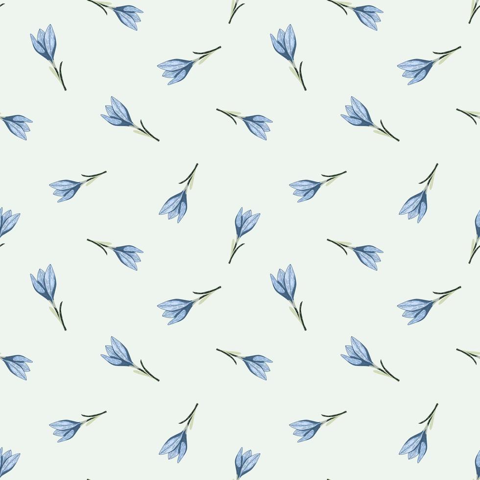 Scrapbook botanic seamless pattern with little blue random outline crocus flower elements on light background. vector