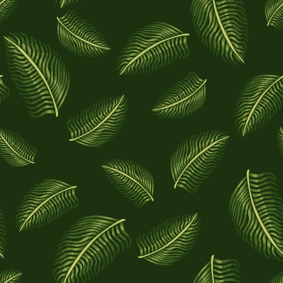 patrón aleatorio sin costuras con siluetas de hojas de helecho abstractas verdes. fondo oscuro estilo simple. vector