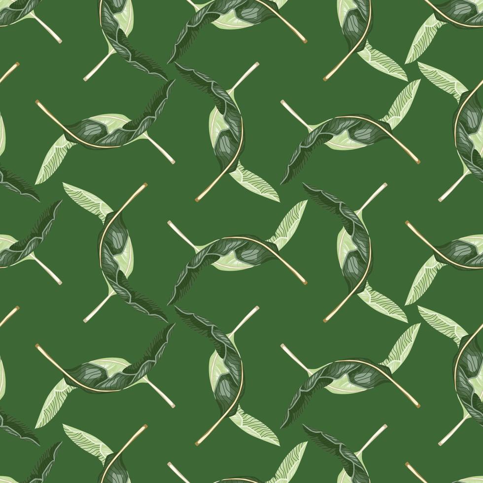 Hand drawn seamless pattern with abstract tropic palm shapes. Green bright background. vector