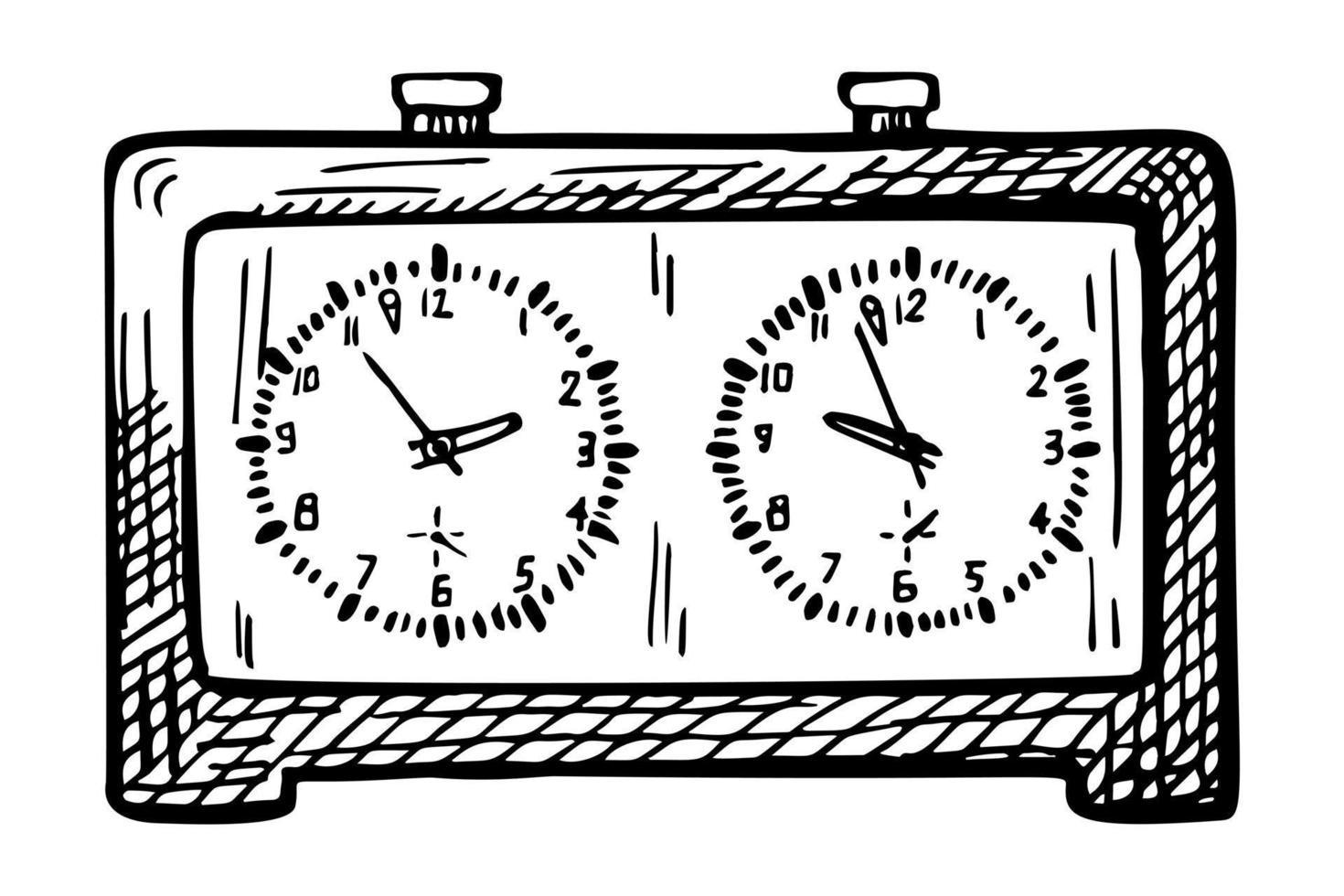 Chess clock sketch isolated. Retro watch for chess game in hand drawn style. vector