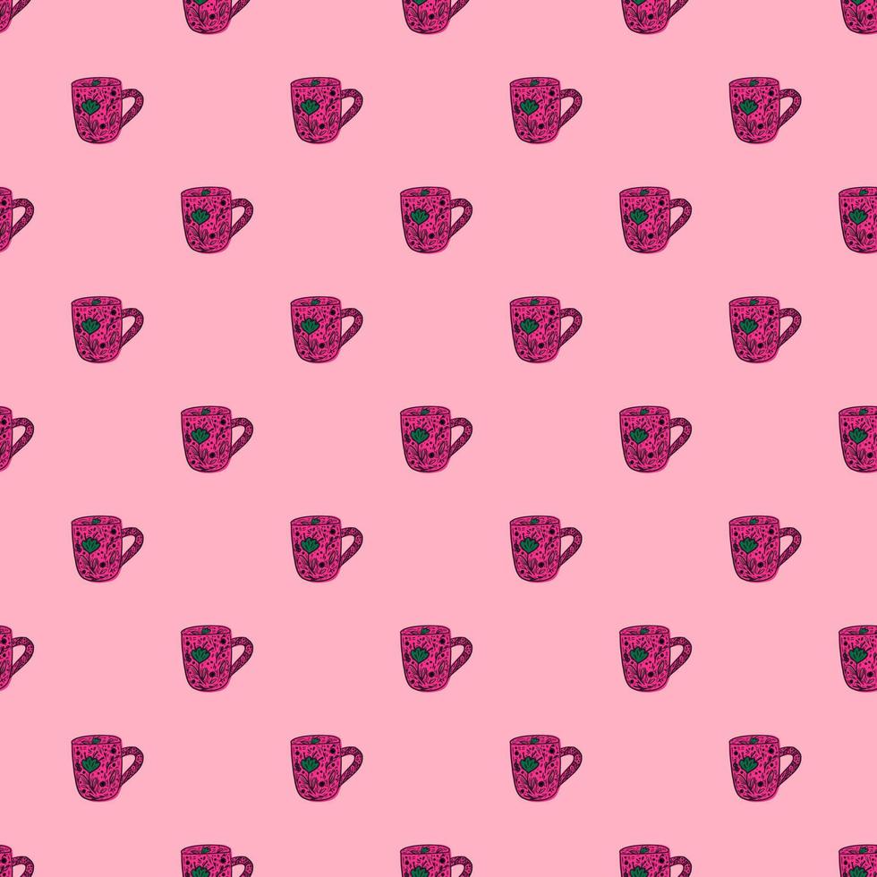 Cute mugs seamless pattern. Background of teatime. vector