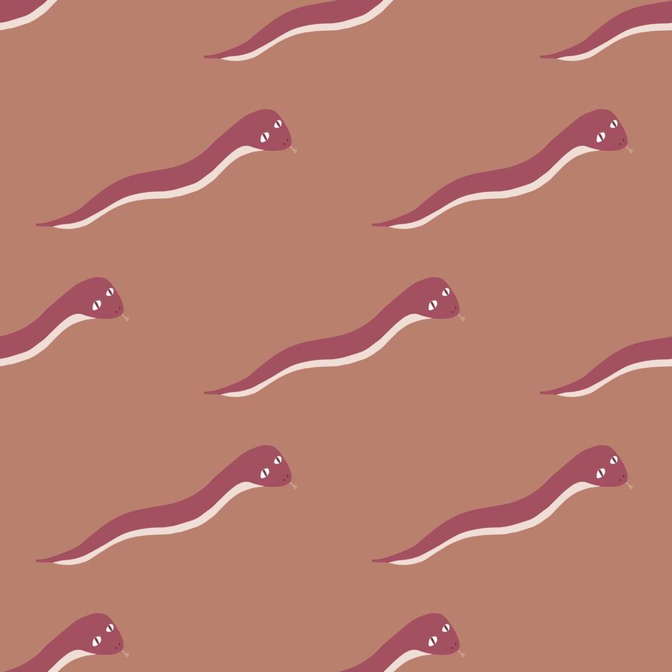 Animal seamless pattern with bright pink worms silhouettes. Pale orange background. Natural life artwork. vector