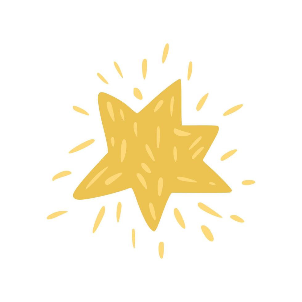 estrella hexagonal aislada sobre fondo blanco. boceto dibujado a mano elemento mágico color amarillo. vector