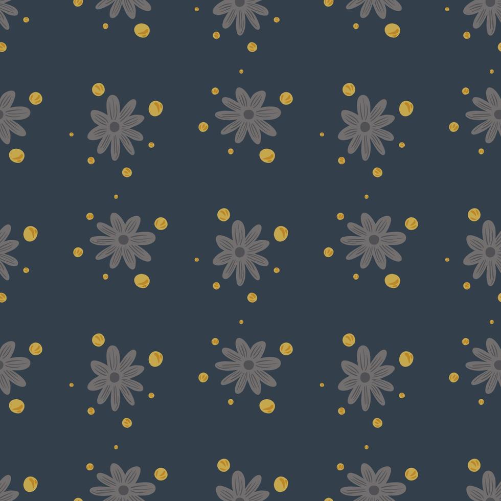 Summer abstract seamless pattern with botanical flowers chamomile print. Navy blue pale background. vector