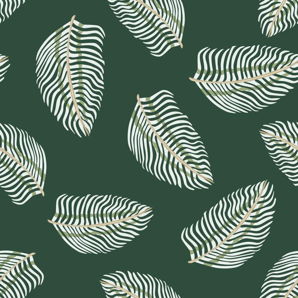 Abstract random seamless pattern with doodle fern leaf silhouettes shapes. Dark turquoise background. vector