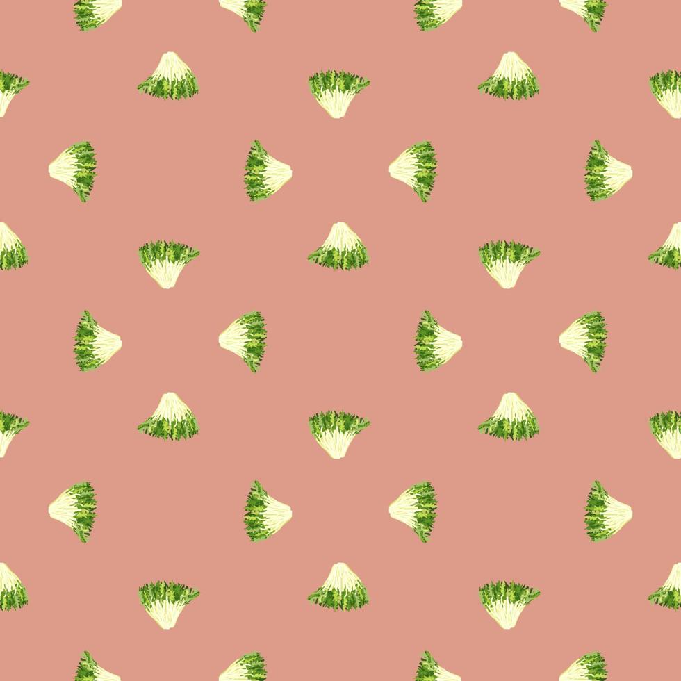 ensalada frisee de patrones sin fisuras sobre fondo rosa pastel. adorno minimalista con lechuga. vector