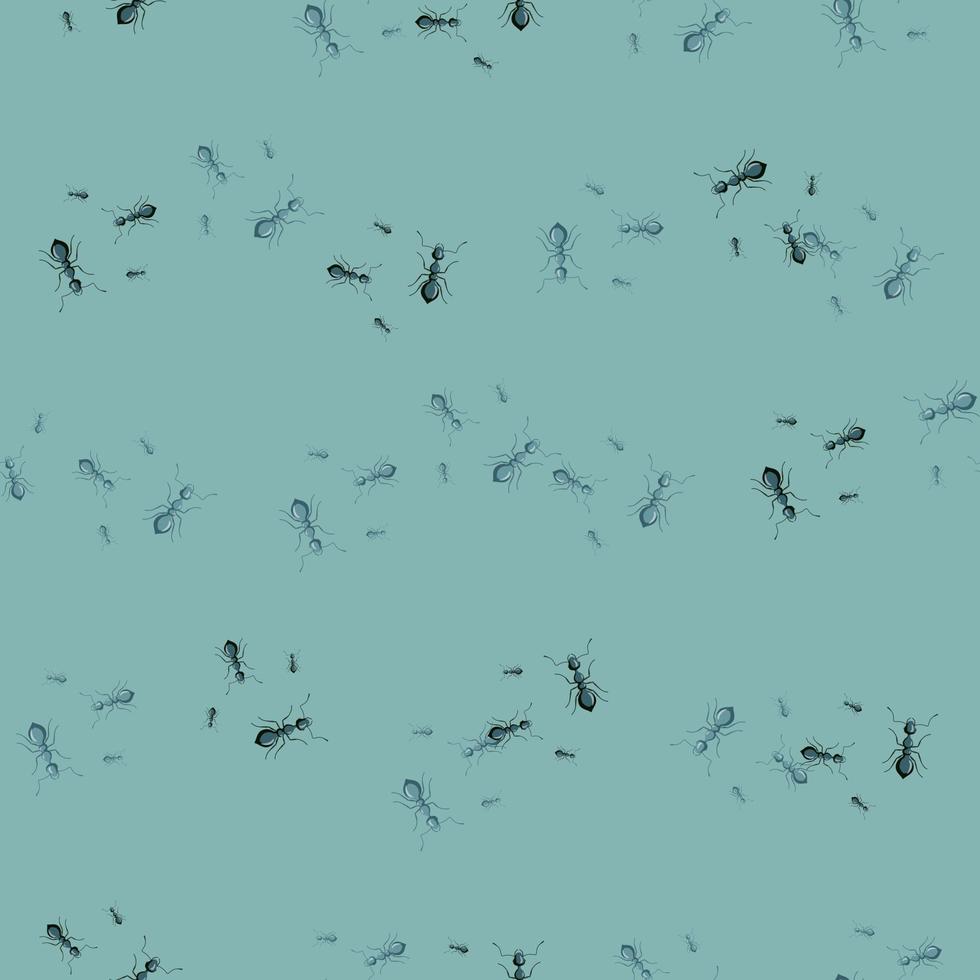 Ants seamless pattern. Insects on colorful background. Vector illustration for textile