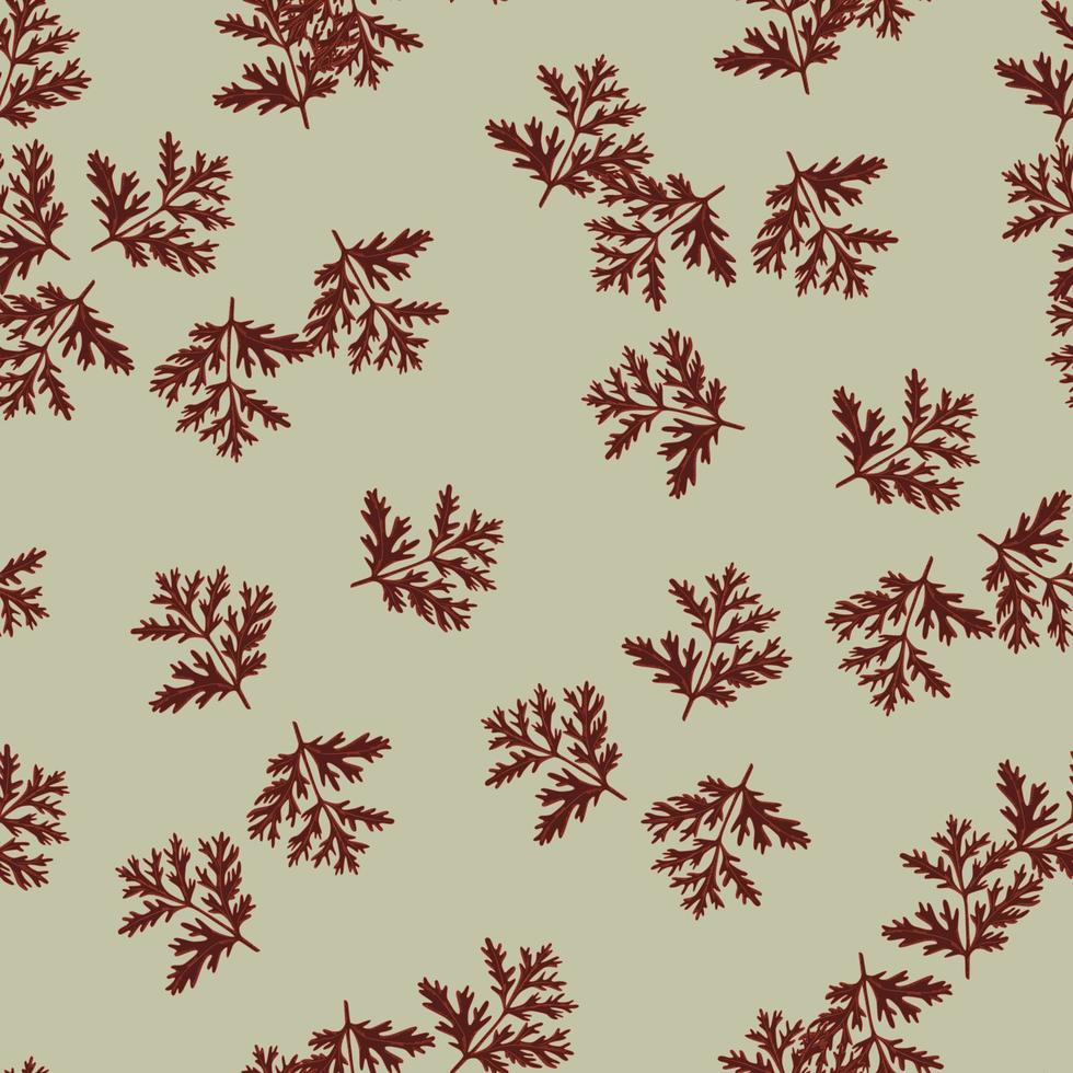Seamless pattern wormwood on olive background. Beautiful plant ornament red color. Random texture template for fabric. vector
