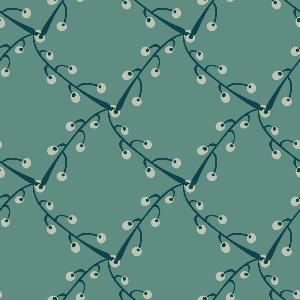 Hand drawn seamless pattern with branches with berries ornament. Turquoise light background. vector