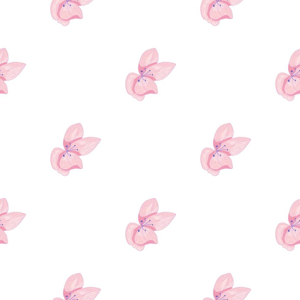 patrón sin costuras de verano aislado con siluetas rosa orquídea garabato. Fondo blanco. vector