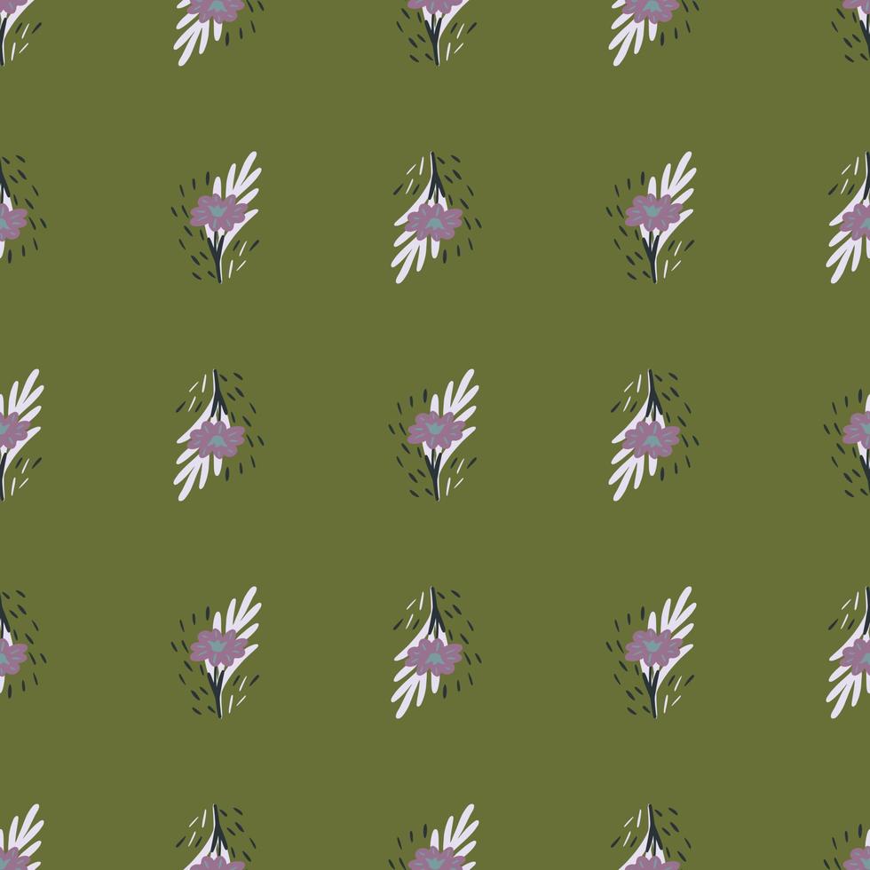 Seamless pattern with hand drawing wild flowers on pastel green background. Vector floral template in doodle style. Gentle summer botanical texture.