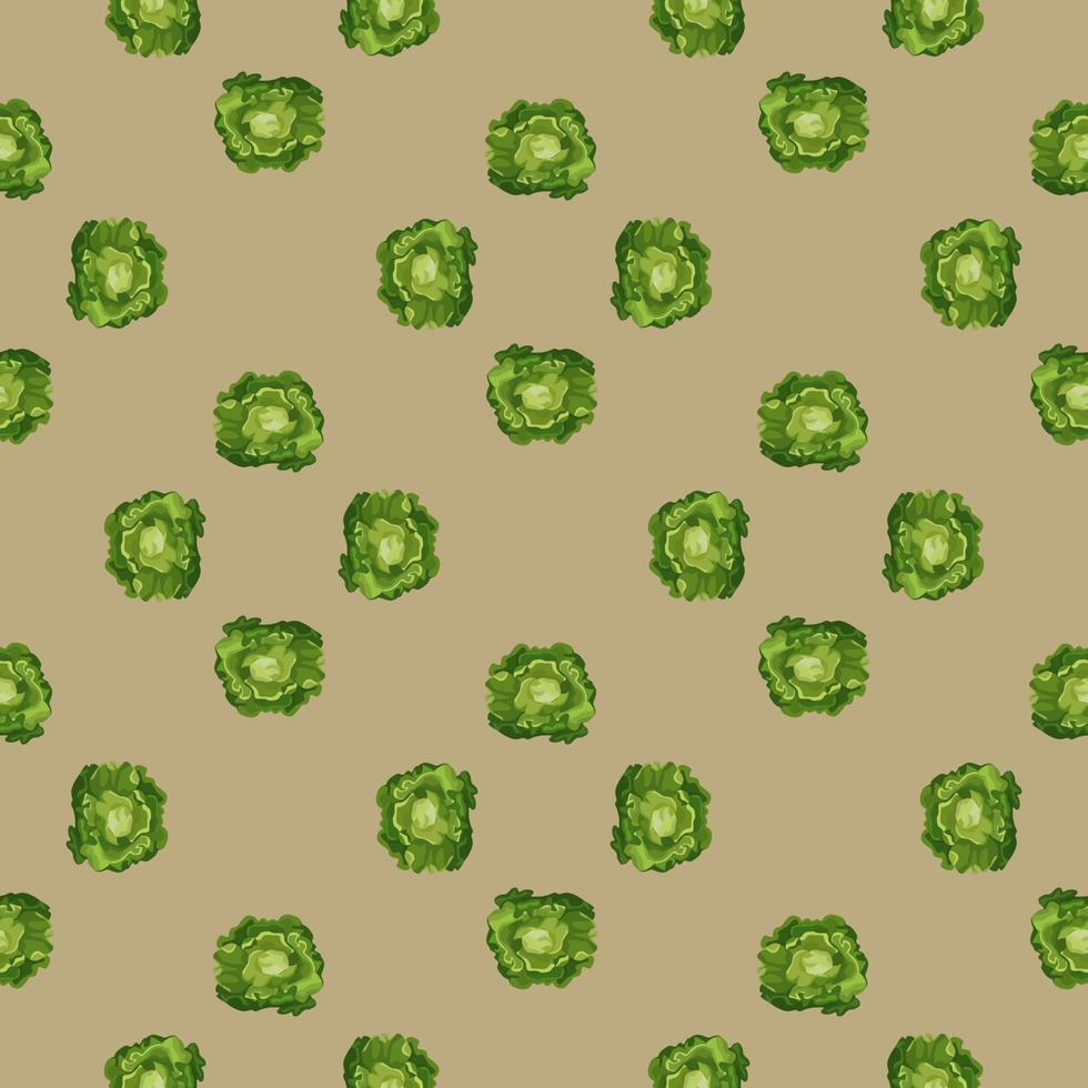 Seamless pattern Butterhead salad on brown background.Minimalistic ornament with lettuce. vector