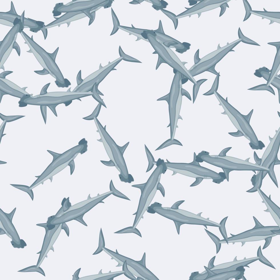 Hammerhead shark seamless pattern in scandinavian style. Marine animals background. Vector illustration for children funny textile.