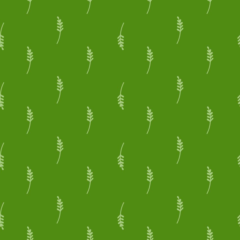 Decorative abstract seamless pattern with contoured branches elements. Green background. Vintage print. vector