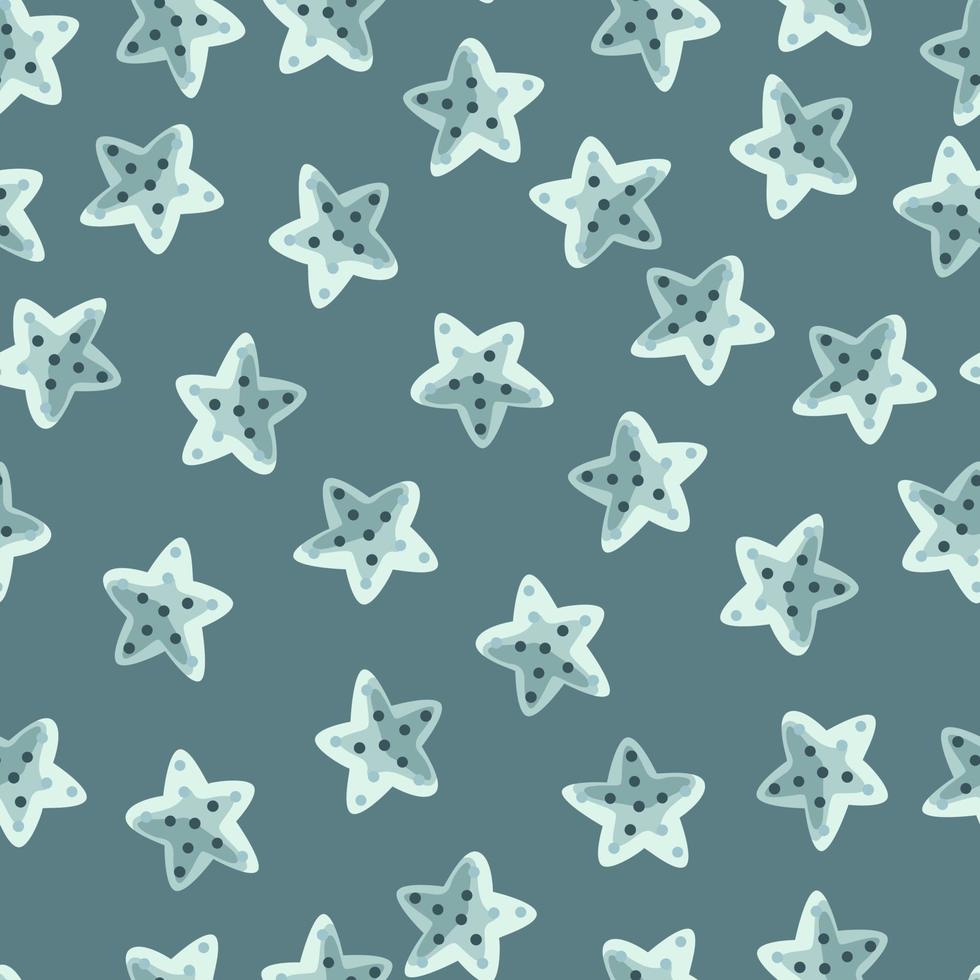 Seamless pattern sea star on teal background. Marine starfish templates for fabric. vector