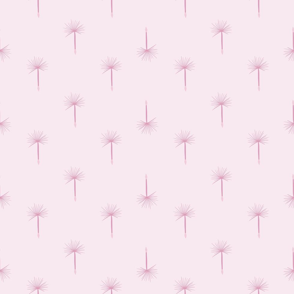 Little dandelion silhouettes seamless pattern in hand drawn style. Pink pastel palette. Decorative meadow print. vector