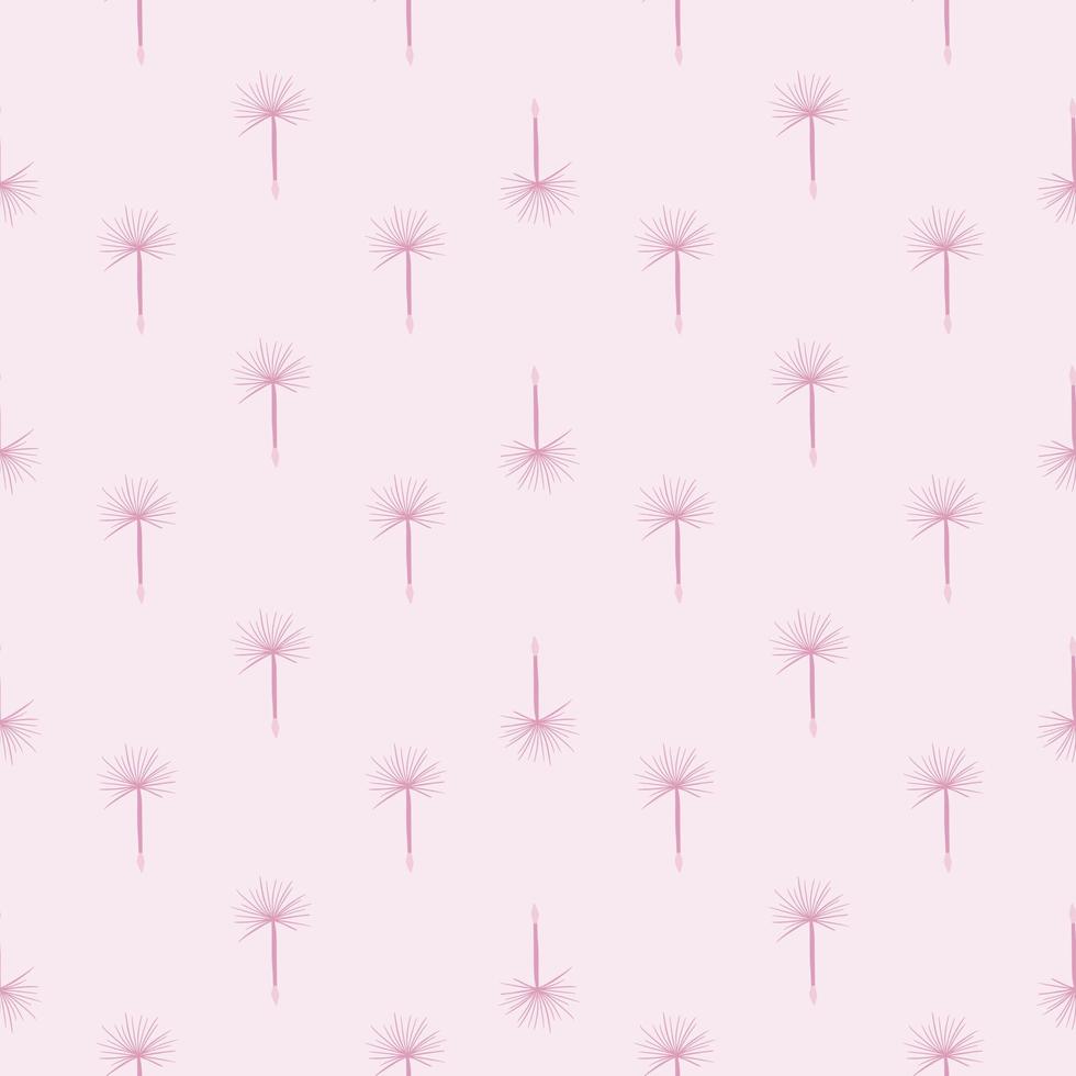 Little dandelion silhouettes seamless pattern in hand drawn style. Pink pastel palette. Decorative meadow print. vector