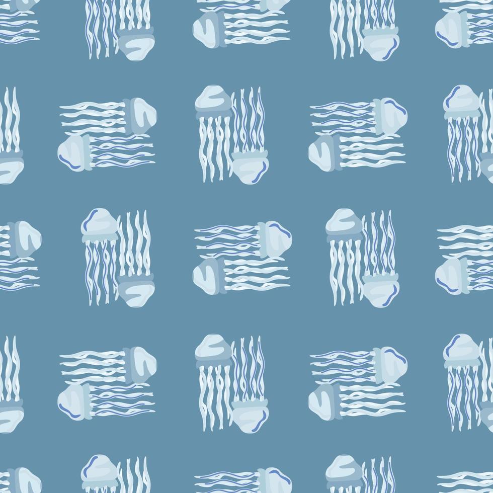 Seamless pattern jellyfish on pastel blue background. Simple ornament with sea animals vector