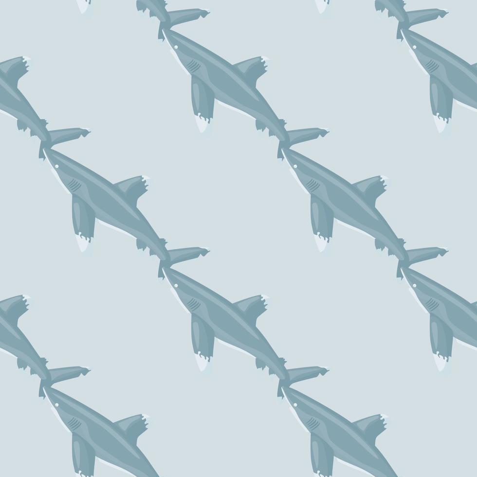 Oceanic whitetip shark seamless pattern in scandinavian style. Marine animals background. Vector illustration for children funny textile.